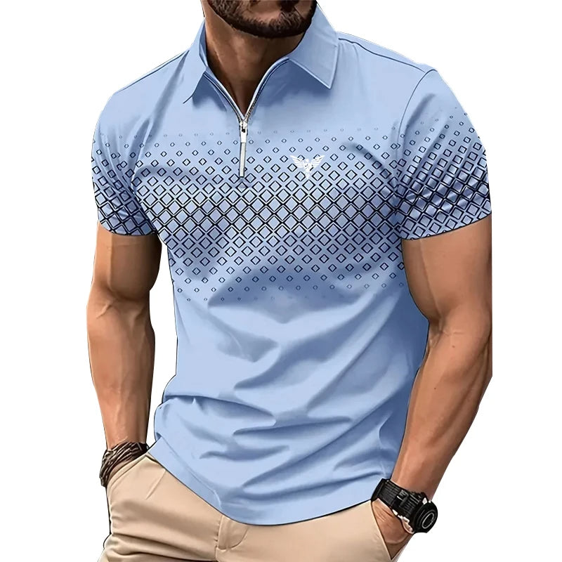 Privazz - Herenpolo met Geometrische Print en Rits – Stijlvol en Comfortabel voor Elke Dag