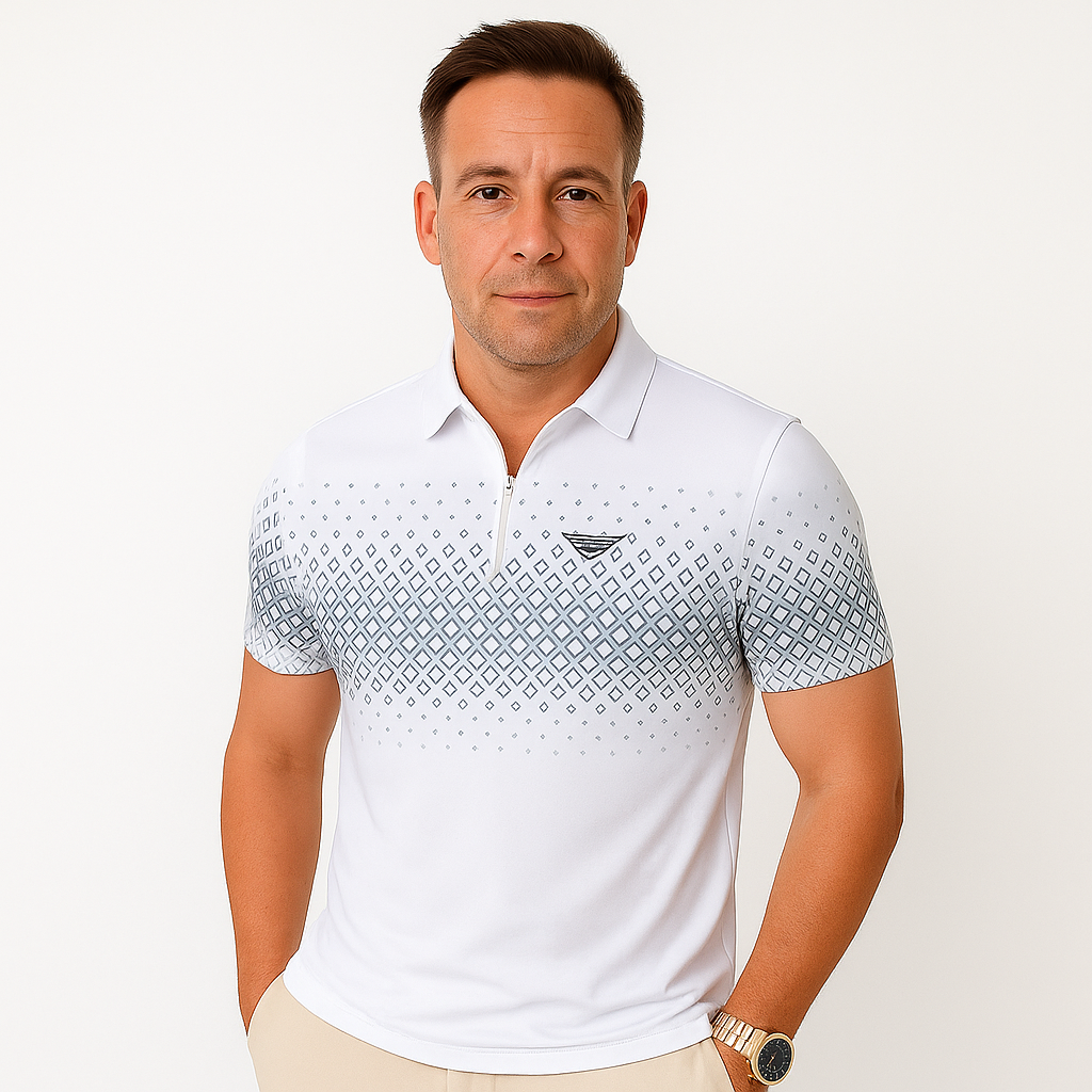 Privazz - Herenpolo met Geometrische Print en Rits – Stijlvol en Comfortabel voor Elke Dag