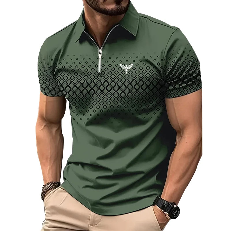 Privazz - Herenpolo met Geometrische Print en Rits – Stijlvol en Comfortabel voor Elke Dag