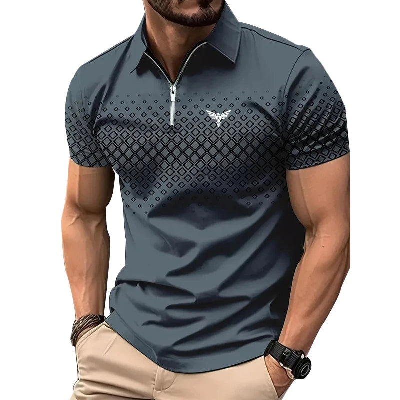 Privazz - Herenpolo met Geometrische Print en Rits – Stijlvol en Comfortabel voor Elke Dag