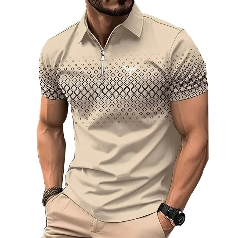 Privazz - Herenpolo met Geometrische Print en Rits – Stijlvol en Comfortabel voor Elke Dag
