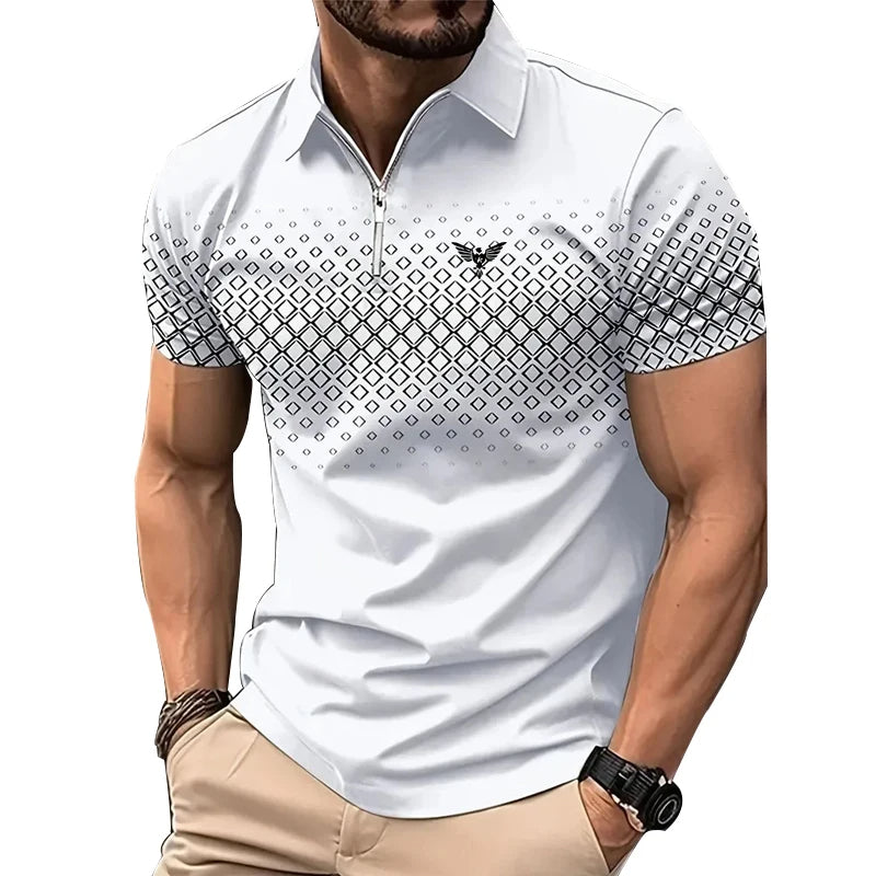 Privazz - Herenpolo met Geometrische Print en Rits – Stijlvol en Comfortabel voor Elke Dag