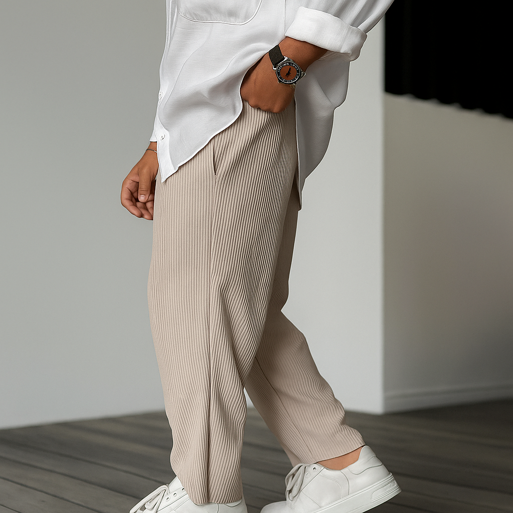 SOFT LUXURY - Rechte herenbroek - Hoge taille, losse pasvorm, effen kleur, comfortabel en modieus - Voor lente en herfst