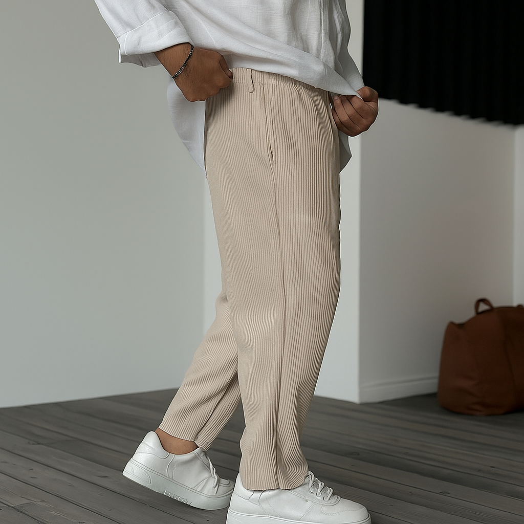 SOFT LUXURY - Rechte herenbroek - Hoge taille, losse pasvorm, effen kleur, comfortabel en modieus - Voor lente en herfst