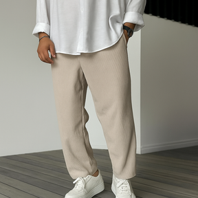 SOFT LUXURY - Rechte herenbroek - Hoge taille, losse pasvorm, effen kleur, comfortabel en modieus - Voor lente en herfst