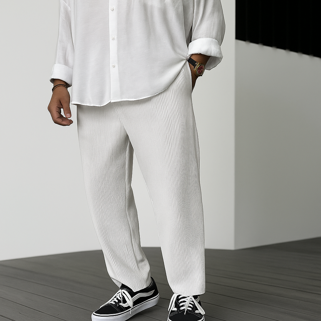 SOFT LUXURY - Rechte herenbroek - Hoge taille, losse pasvorm, effen kleur, comfortabel en modieus - Voor lente en herfst