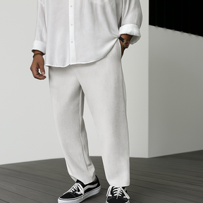 SOFT LUXURY - Rechte herenbroek - Hoge taille, losse pasvorm, effen kleur, comfortabel en modieus - Voor lente en herfst