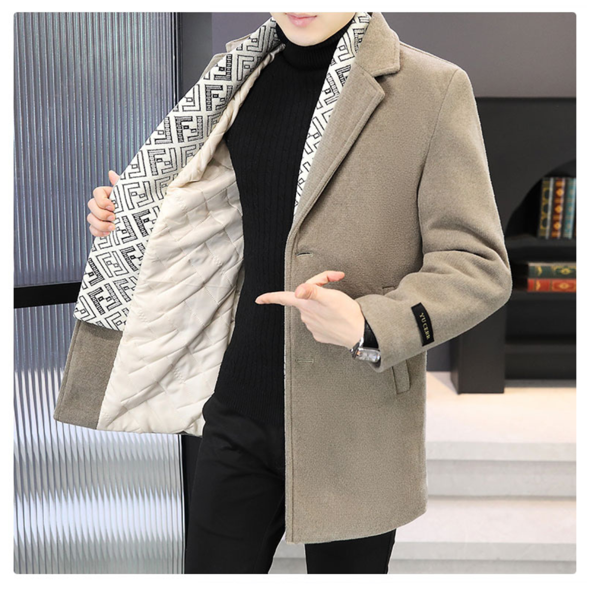 Privazz - Winterjas in Tweed met Revers voor Mannen, Gevoerd met Witte Eendendons