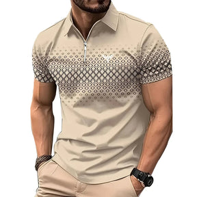Privazz - Herenpolo met Geometrische Print en Rits – Stijlvol en Comfortabel voor Elke Dag