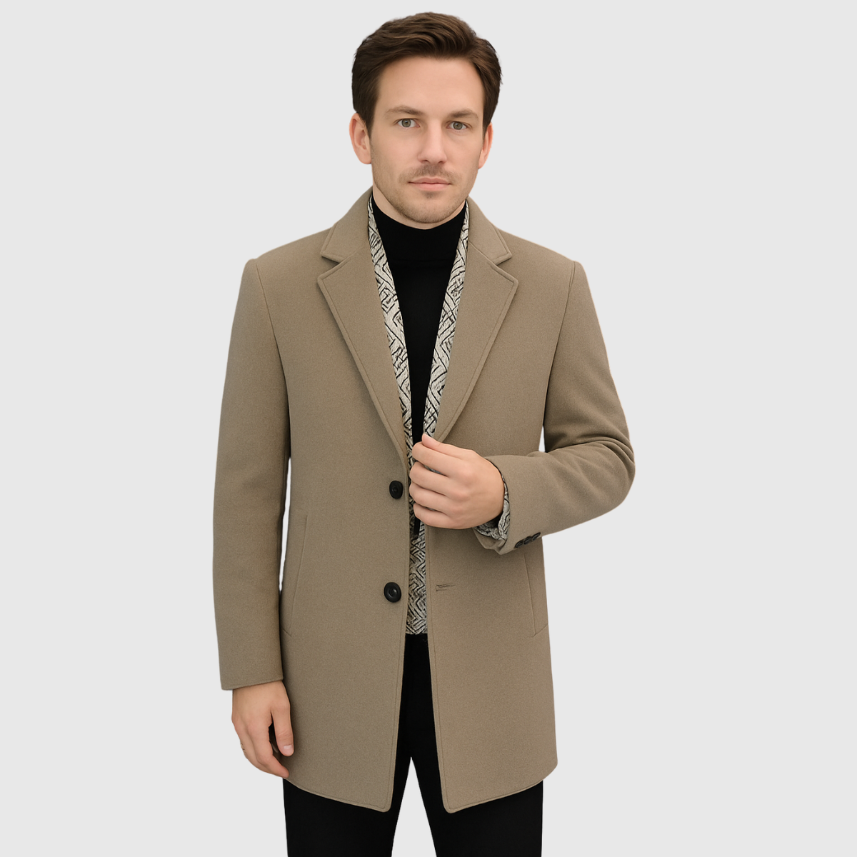 Privazz - Winterjas in Tweed met Revers voor Mannen, Gevoerd met Witte Eendendons